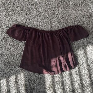 American Eagle Brown Satin Off Shoulder Top